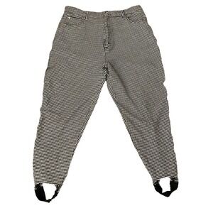 Vintage Stirrup Gingham Check Tapered Leg Jeans Pant High Rise waist Black 16